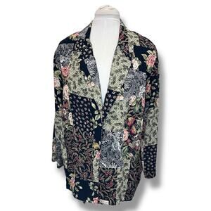Options by Worthington Womens Floral Patchwork Button Front Lightweight Blazer M